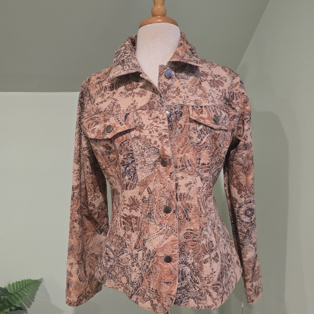 Women's Tan Patterned Jean Jacket
